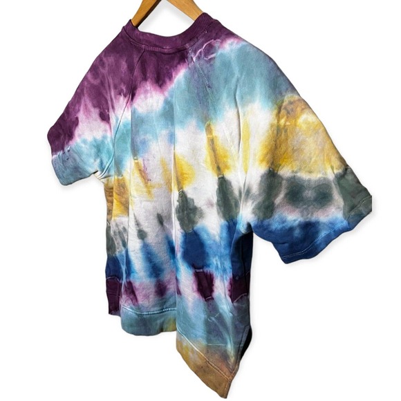 Hand Tie Dyed Upcycled Multicolor French Terry Short Sleeve Sweatshirt Women's M - Picture 6 of 11